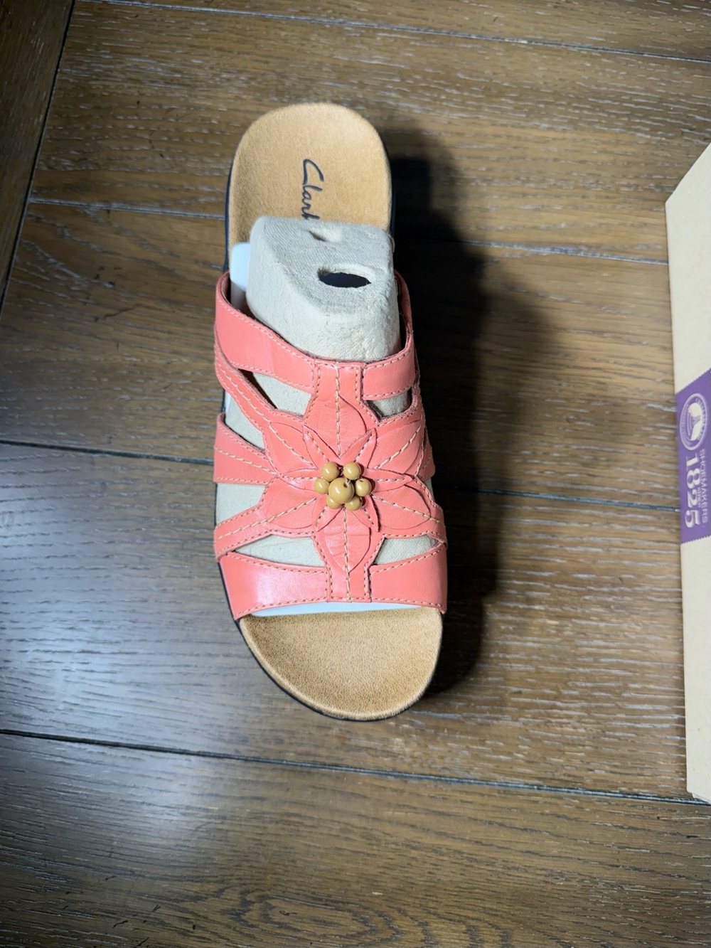 Clarks Women's 10W Coral Lexi Myrtle Slide Sandals Sand Leather Beaded Wedge NIB